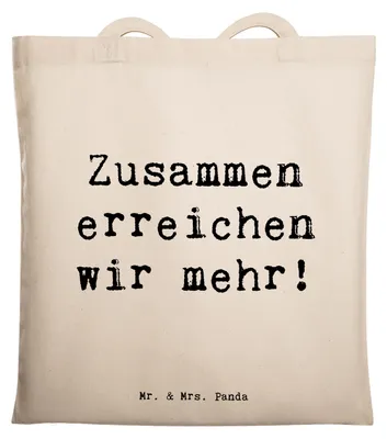 Produktbild von Mr. & Mrs. Panda Stoffbeutel Spruch Im Team zusammenarbeiten - Transparent - Geschenk, Gemeinschaft, Tasche, Laptoptasche, Vertrauem, Motivation, Mutmacher, Inspiration
