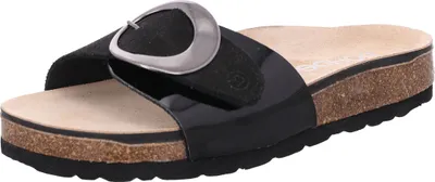 Produktbild von Rohde Damen Pantolette Leder Zierschnalle Klettverschluss Kork Elba 1706, Größe:40 EU, Farbe:Schwarz