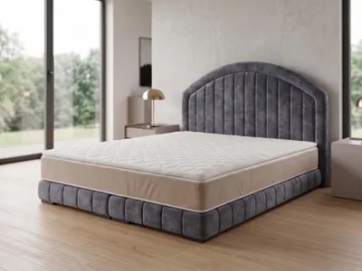 Produktbild von Polsterbett  LEON 2 mit Kopfteil, modernes gepolstertes Bett in 200 x 200 cm Farbe: Grau
