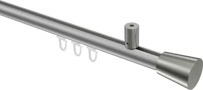 Produktbild von Interdeco Innenlaufstange / Gardinenstange mit Innenlauf Silbergrau / Edelstahl-Optik, Typ Sonius Sitra (Konus) Deckenmontage, 20 mm Ø 1-läufig, 120 cm