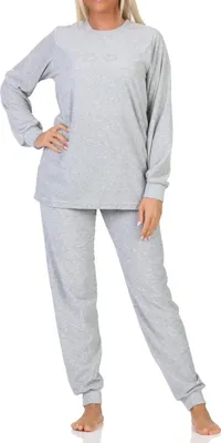 Produktbild von Normann Damen Frottee Schlafanzug Homewear Loungewear mit Sternenmotiv - auch in Übergröße ; grau-mel. , 60