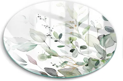 Produktbild von Glasschneideplatte - Herdabdeckplatte - fi30 cm -Schneidebrett - Spritzschutz - Aquarellpflanzen