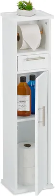 Immagine prodotto di Portarotolo da bagno - 2 scomparti e cassetto - Design moderno - Dimensioni: 87-5 x 22 x 17,5 cm - Porta magnetica - Mobiletto bagno - Bianco - Argento