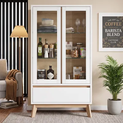 Produktbild von MODFU Küchenschrank 80×40×150 cm Hochschrank mit Stauraum, verstellbaren Einlegeböden,Aufbewahrungsschrank Weiß für Küche Esszimmer