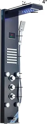 Immagine prodotto di Pannello doccia in nichel spazzolato, funzione luce LED, getti massaggianti SPA, 8004 nero