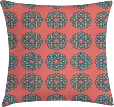 Produktbild von ABAKUHAUS Geometrisch Kissenbezug, Floral Themed Illustration im Retro-Design, 50 x 50 cm, Salmon Dunkle Teal