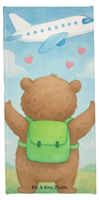 Produktbild von Mr. & Mrs. Panda Reisehandtuch Bär Flugzeug Design - Grau Pastell - Geschenk, sporthandtuch, für Partner, Duschtuch, Badhandtuch, Liebesbeweis, Badehandtuch, Handtuch
