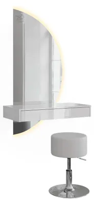 Zdjęcie produktu dla Stół do toalety Vicco Sherry Biały wysoki połysk 81.4 cm z lustrem LED i stołkiem, Model 61310