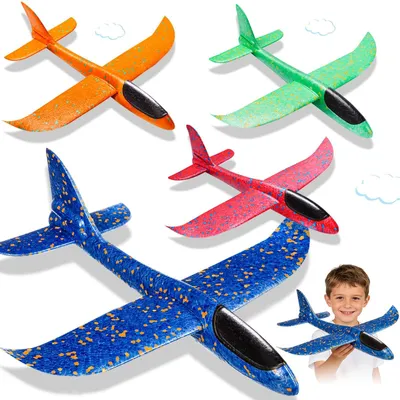 Produktbild von Schaumstoff Flugzeuge Segelflieger Spielzeug - 37 cm - 4 Stück - Blau, Gelb, Grün und Rosa - Für Kinder ab 3 Jahren