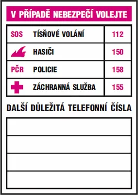 Obrázok produktu pre Tabuľka - DÔLEŽITÉ TELEFÓNNE ČÍSLA 74x105mm samolepiaca