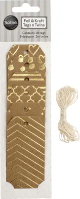Produktbild von Glorex Geschenk-Anhänger Karton 9 x 4cm goldfarben bedruckt, 18 Stück