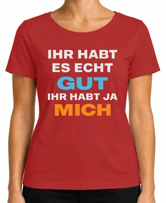 Imagen del producto de Aquí tienen algo realmente bueno: una camiseta para mujer con un diseño divertido y sarcástico, de color rojo, talla XXL