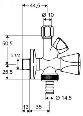 Zdjęcie produktu dla Rohový ventil Schell Sanland s filtrem pračkový, kombinovaný 1/2˝ x 3/8˝ x 3/4˝