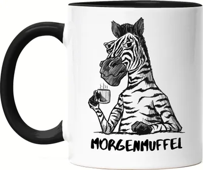 Produktbild von Morgenmuffel Tasse Schwarz Kein Morgenmensch Erstmal Kaffee Büro Kollegen Zebra Geschenk