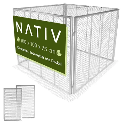 Produktbild von Komposter 100x100x75 cm mit Deckel und Bodengitter, Metallkomposter