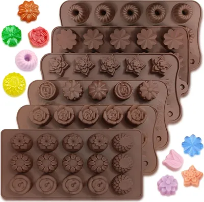 Produktbild von Siliconen Süßigkeitenformen - 15 Blumenformen - Set von 6 - Lebensmittelsicher
