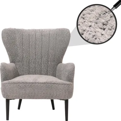 Immagine prodotto di Poltrona lounge HWC-K37, poltrona cocktail/orecchia sedia imbottita retro vintage tessuto ciniglia (500g/m²) Oeko-Tex ~ grigio