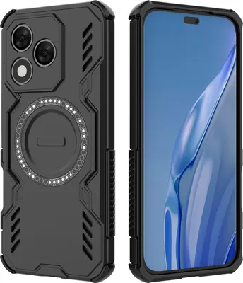 Produktbild von Magnetisch Hülle für Honor 400 Lite, Hybrid PC TPU Bumper Stoßfestes Loch Wärmeableitung Handyhülle Schwarz