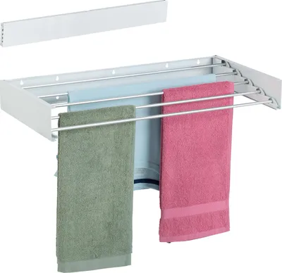 Produktbild von Relaxdays Wäscheständer Wandmontage, klappbar, HBT: 15 x 80 x 40 cm, innen & außen, platzsparender Wandtrockner, weiß