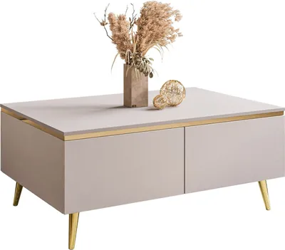 Produktbild von Couchtisch AURORA KASCHMIR mit Staufach mit schräge gold Chrom Beine