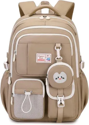 Produktbild von Schul- und Uni-Rucksack für Mädchen, atmungsaktiver Rucksack für Mädchen, 10-16 Jahre, Oxford-Rucksack mit kleinen Taschen, braun, einfach