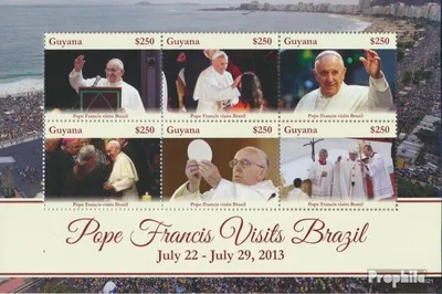 Produktbild von Briefmarken Guyana 2015 Mi 9105-9110 Kleinbogen (kompl.Ausg.) postfrisch Papstreise nach Brasilien