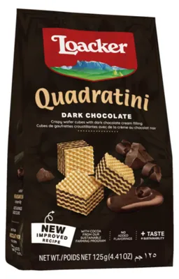 Zdjęcie produktu dla Loacker Quadratini Dark Chocolate wafle w kostkach 125g