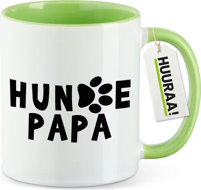 Produktbild von Huuraa Kaffeetasse Hundepapa Tapse 330ml Grün Keramik Kaffeebecher Geschenkidee
