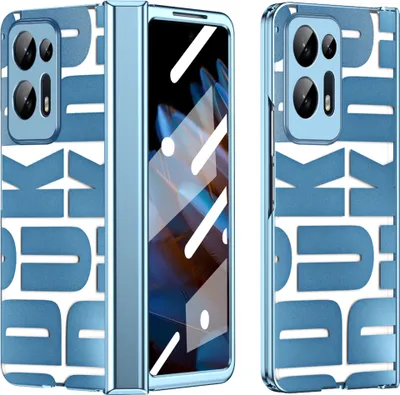 Image de Etui pour Oppo Find N2, étui transparent galvanisé avec protection d'écran et charnière bleue