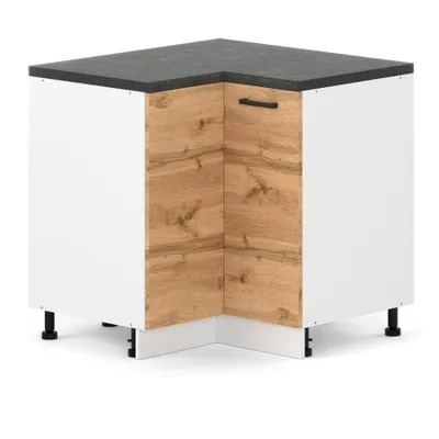 Produktbild von ULWEHOME | Eckunterschrank 90 x 90 cm Eiche Wotan, Küchenunterschrank mit 2 Türen, Eckschrank Küche ohne Arbeitsplatte