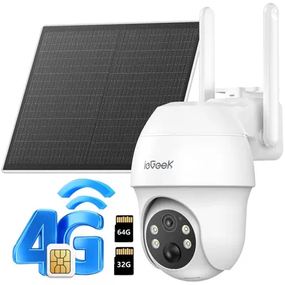 Obrázek produktu pro dohledová kamera 4G LTE se sim kartou venkovní solární kamera 2K 360° bezdrátový dohled s baterií venkovní kamera bez wifi s kartou 32G a 64G