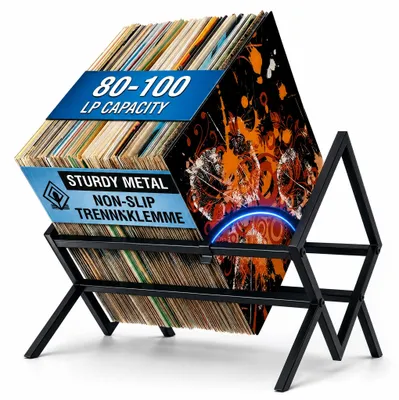 Plattenständer für 80-100 LPs, Metall, Schwarz, 38x33x30 cm