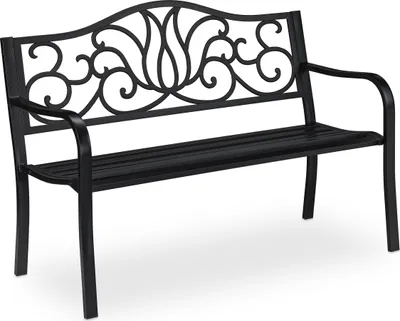 Produktbild von Relaxdays Gartenbank Antik für 2 Personen, Balkon, Terrasse, Metallbank HBT 90x127,5x63 cm, Stahl, Guss, schwarz