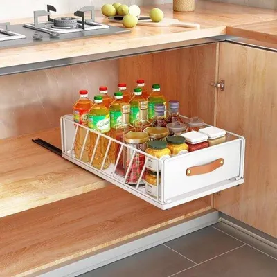 Zdjęcie produktu dla Ibenzoa® Wysuwana szuflada kuchenna z teleskopowymi prowadnicami, biała, 25×40,5×16 cm – praktyczna szuflada do organizacji przestrzeni w szafce kuchennej
