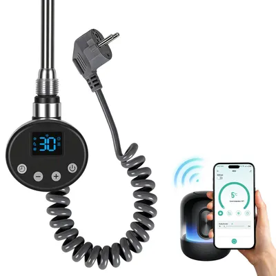 Image de Peviasot, résistance chauffante électrique 1200W, thermostat Wi-Fi avec application, minuterie 24 heures, raccordement G1/2, plage de température 5–70 °C, couleur anthracite