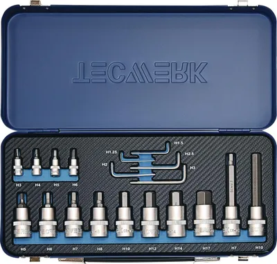 Image de Jeu de douilles 19 pièces 1/4 + 1/2 pouce, 1,25 - 17 mm, pour embouts hexagonaux