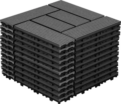 Produktbild von Clanmacy WPC 11 x Holzfliesen Terrassenfliesen á 30 x 30 x 2.2 cm, Anthrazit, 1m² WPC Klickfliesen, Balkonfliesen wetterfest