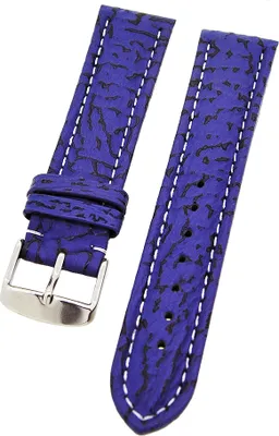 Produktbild von Uhrenarmband Haifischleder gepolstert Dunkelblau mit weißer Naht 18mm