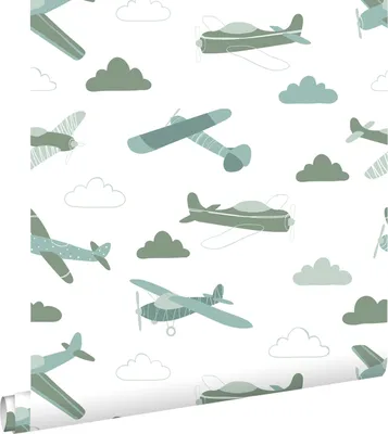 Produktbild von ESTAhome Tapete Flugzeuge Graugrün und Blau 50 x 900 cm
