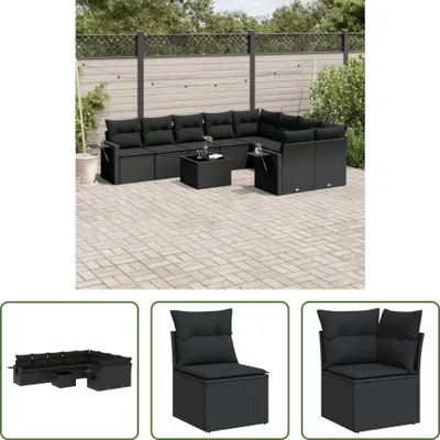 Produktbild von The Living Store 10-tlg. Garten-Sofagarnitur mit Kissen Schwarz Poly Rattan