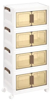 Obrázek produktu pro Organizér na kolečkách se 4 úrovněmi a úložnými boxy | Bílá barva | 45 x 26 x 91 cm