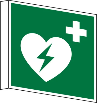 Produktbild von Dreifke® Rettungszeichen, Defibrillator E010 Fahnenschild | PVC langnachleuch...