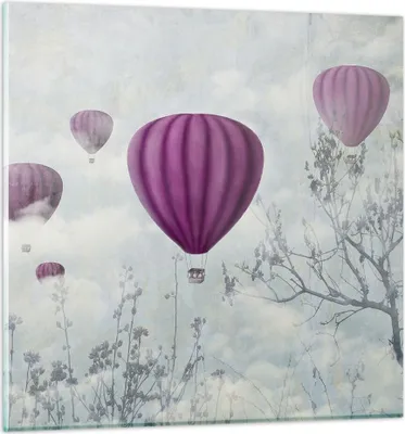 Produktbild von Bilder auf glas - Ballon Baum Flug - 60x60cm - Glasbilder - Wandbilder - Kunstdruck - zum Aufhängen bereit - Wanddekoration aus Glas - Glas Bilder - Wandbild auf Glas - Einteilig - GAC60x60-3581