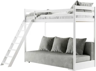 Produktbild von FURNLUX Bunk Bed Sofino Grau Und Weiss 90x200cm / Hauptfarbe: Weiß / Abmessungen: 96 x 208 x 170 cm