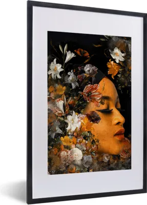 Produktbild von MuchoWow® MuchoWow® Gerahmtes Poster Blumen - Frau - Farben 40x60 cm - Poster mit zchwarzem Bilderrahmen - Poster in Rahmen