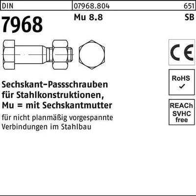 Produktbild von Reyher  Sechskant-Paßschrauben DIN 7968 8.8 Mu M 12x40 SB (1 Stück)