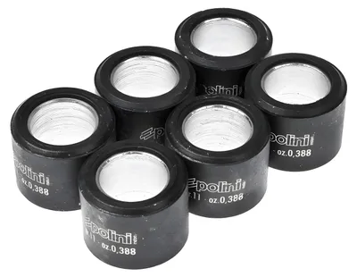 Immagine prodotto di Set di pesi per variatore Polini, composto da 6 rulli variatore di dimensioni 20,9 x 17 mm e peso 13,0 g