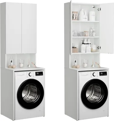 Produktbild von PLATAN ROOM Waschmaschinenschrank 120 oder 210 cm hoch Badezimmerschrank mit 3 Regalen Überbauschrank für Waschmaschine und Wäschetrockner