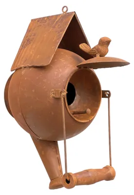 Productafbeelding van DanDiBo Vogelhuis om op te hangen, edelroest decoratie, roestige gieter, weerbestendig, 96422. Nestkast, voederstation voor vogels, shabby stijl, met ketting om op te hangen. Metalen gieter, geschikt voor balkon