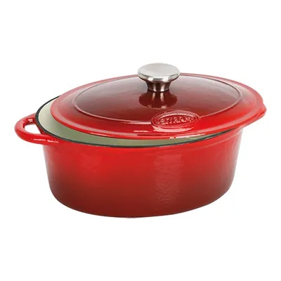 Produktbild von Sitram RED OVAL Stewpot 710839 30,5-24,5,13,5 CM Kochtopf inkl. Deckel, Gusseisen/Gussaluminium, 31 cm Durchmesser, Induktionsherd-geeignet